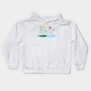 Ugly Christmas tree and snowman Kids Hoodie